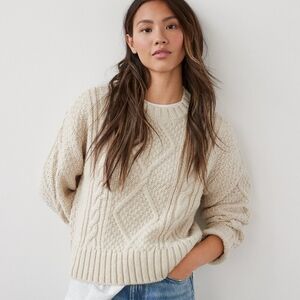 American Eagle Outfitters Beige Fisherman Cable Knit Sweater Wool & Alpaca